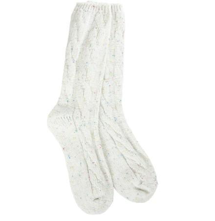 World's Softest Socks Weekend Ragg Cable Crew | Vanilla Confetti