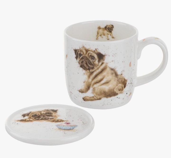 Wrendale Bone China Mug & Coaster Set | Pug Love Dog