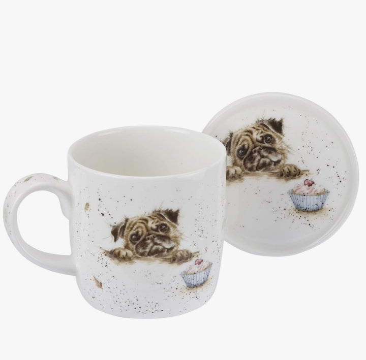 Wrendale Bone China Mug & Coaster Set | Pug Love Dog