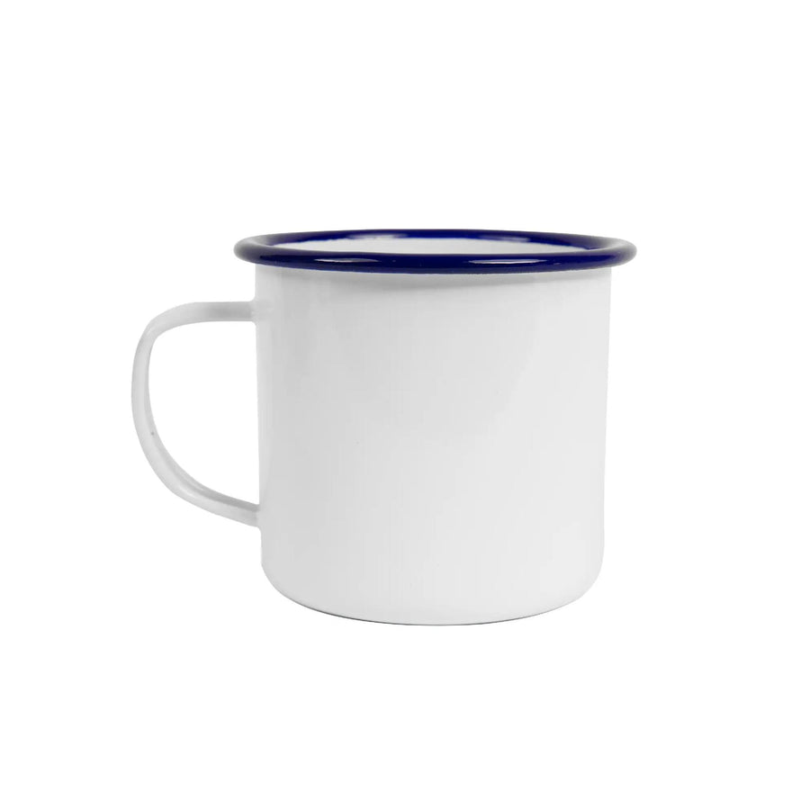 Enamelware Vintage Style Mug | Blue Rim 12 oz.