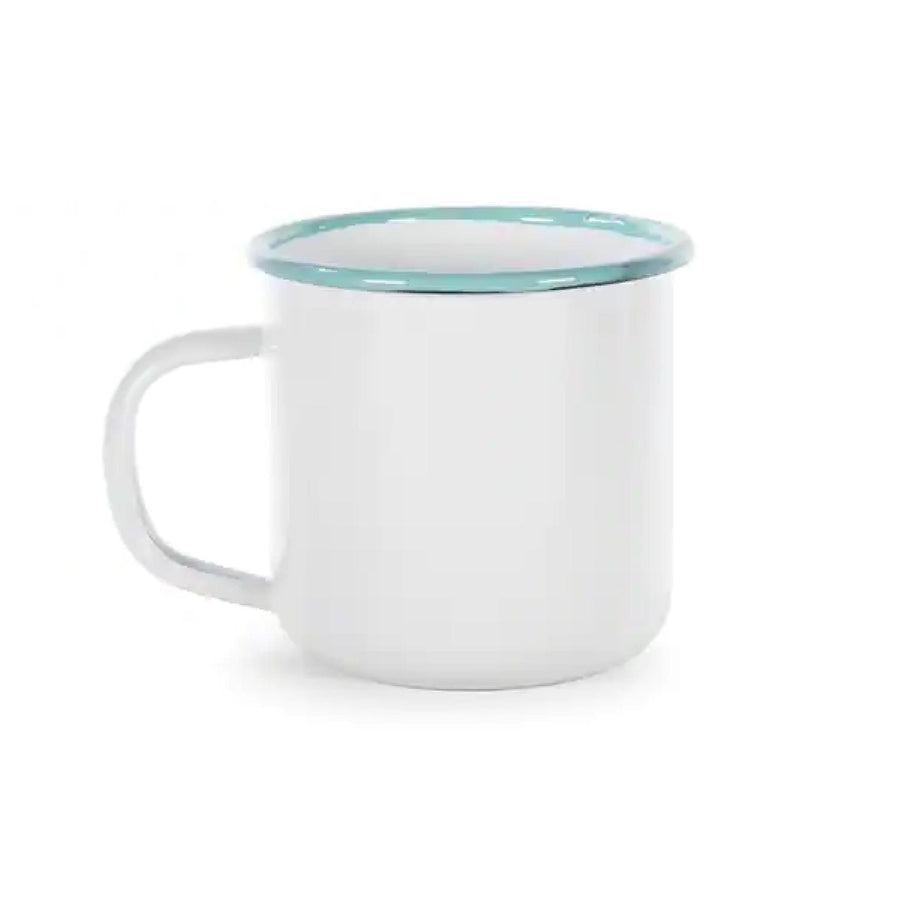 Enamelware Vintage Style Mug | Turquoise Rim 12 oz.