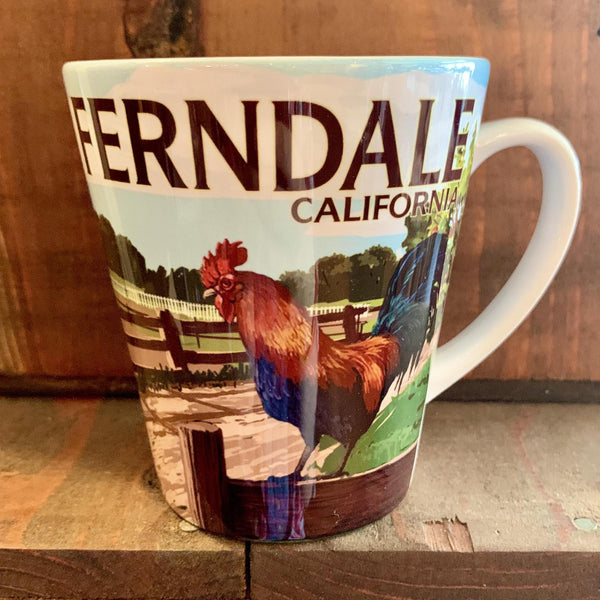 12oz Ceramic Latte Mug Ferndale California - Barnyard Scene