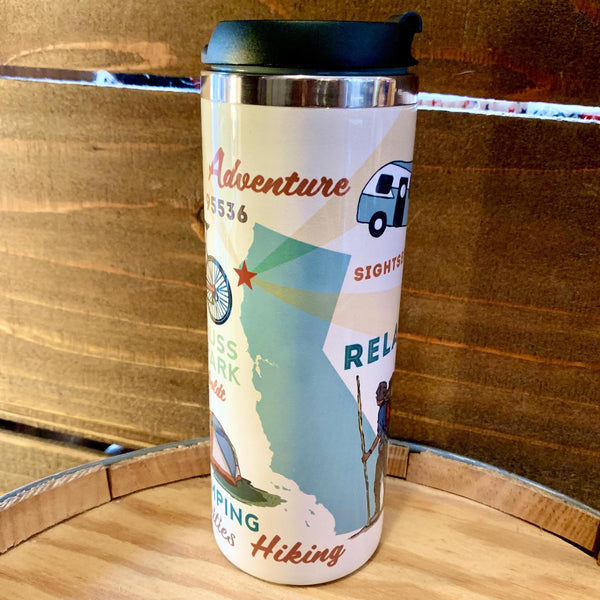 14oz Travel Mug with Lid Ferndale California - Typography & Icons - 2020 Limited Edition Design