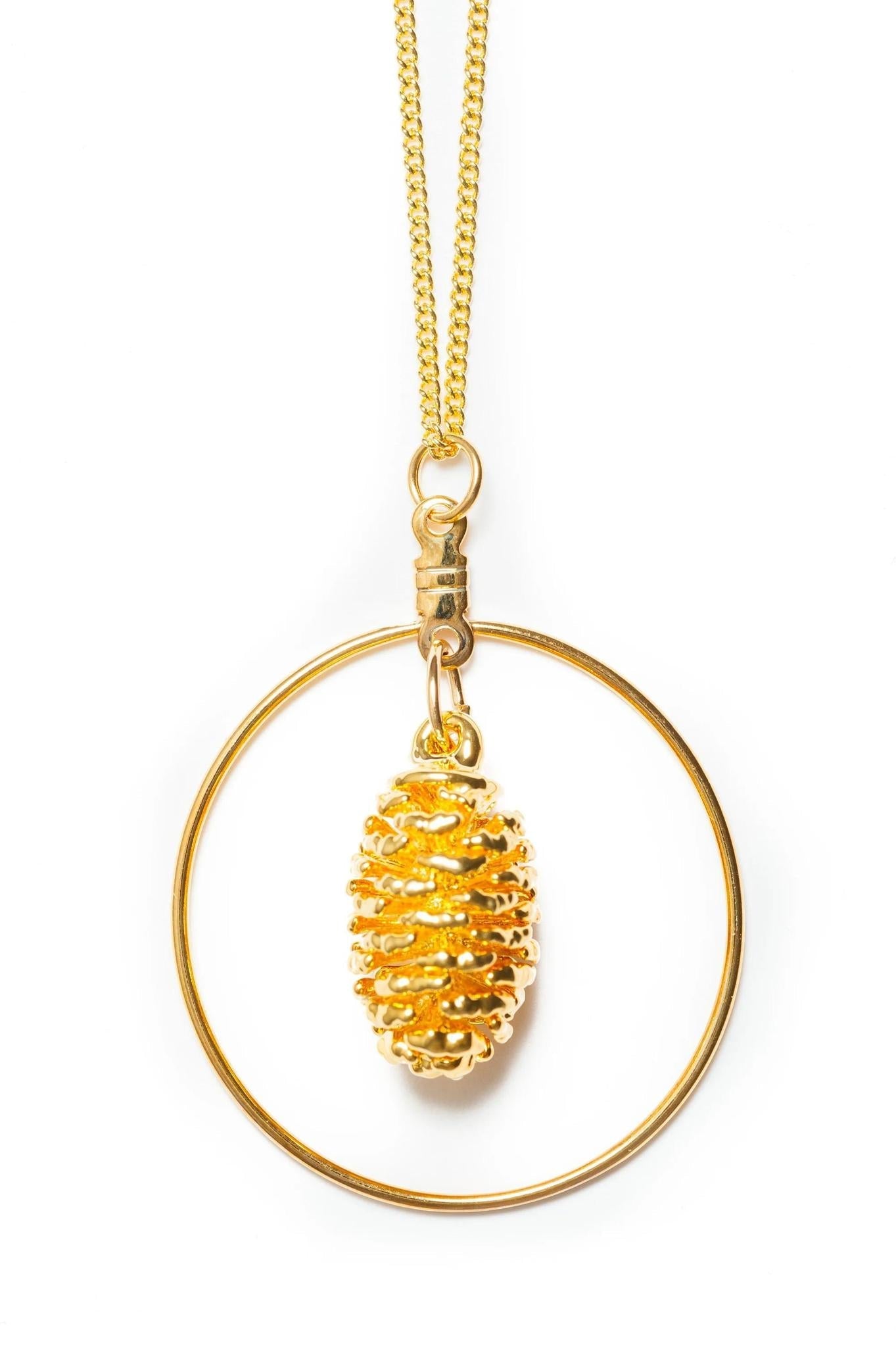 24K Gold Pine Cone Hoop Necklace