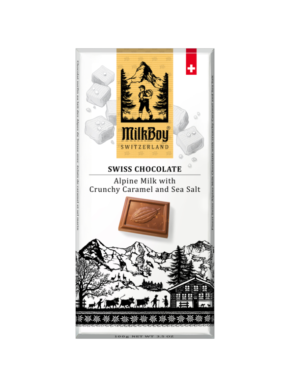 Milkboy Finest Swiss Milk Chocolate with crunchy Caramel and Sea Salt 3.5 oz