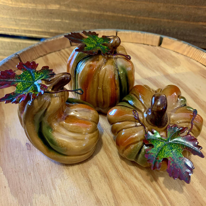 Fall Painted Ceramic Pumpkins & Gourds 3 Pack Set
