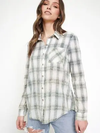 Acid Washed Plaid Button Up Top | Sage