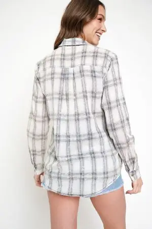 Acid Washed Plaid Button Up Top | Sage