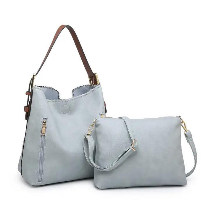 Alexa 2-in-1 Hobo Bag with Dual Zip Compartments | Grey Teal