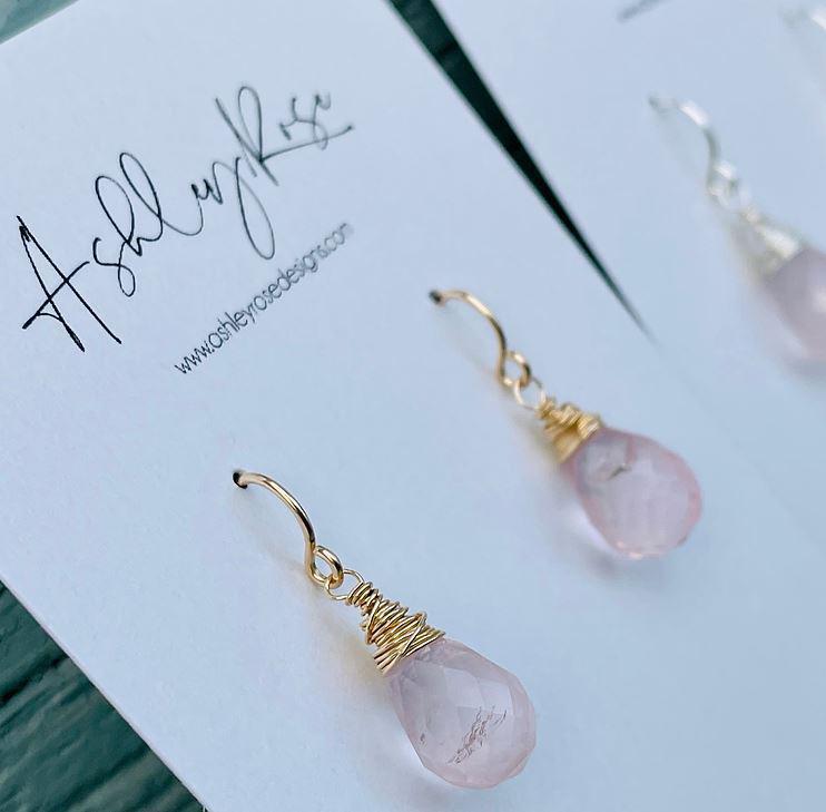 Ashley Rose Earrings | Rose Quartz Petals