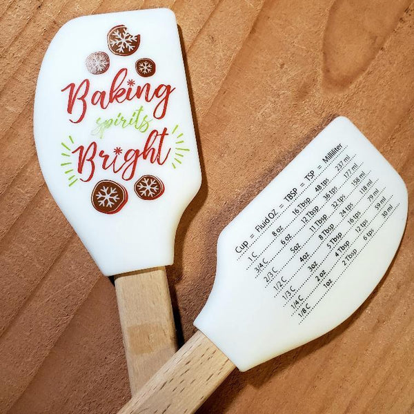 Holiday Silicone Spatulas with Conversion Chart Baking Spirits Bright (White)