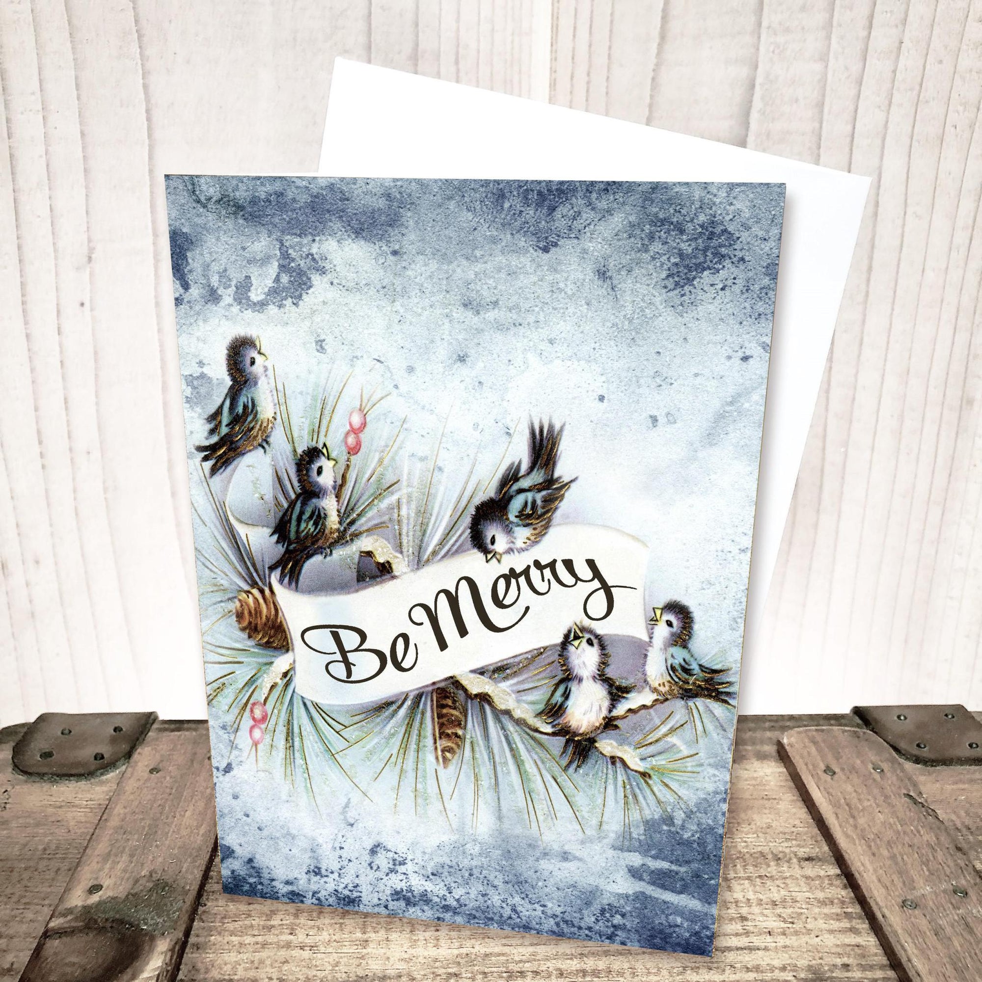 Be Merry Blue Birds Christmas Card by Yesterday's Best
