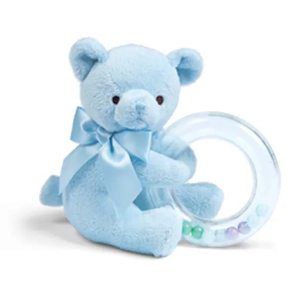 Bearington Baby Collection | Polky Blue Teddy Shaker Rattle