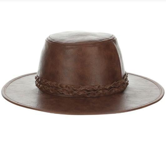 Bennet Faux Leather Flat Brim Boater Hat | Brown