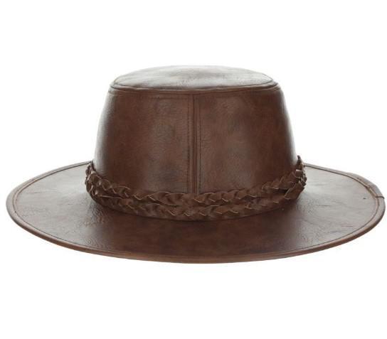 Bennet Faux Leather Flat Brim Boater Hat | Brown