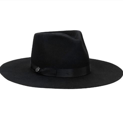 Celebration Wool Felt Flat Brim Hat Black