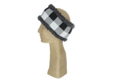 Women's Knit Plaid Headband Black & White