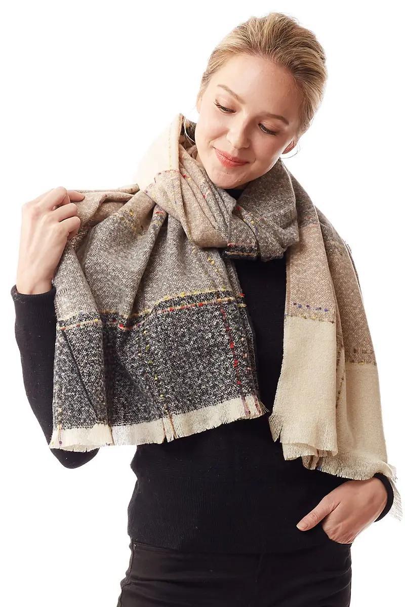 Women's Multi-Color Block Oblong Scarf Black