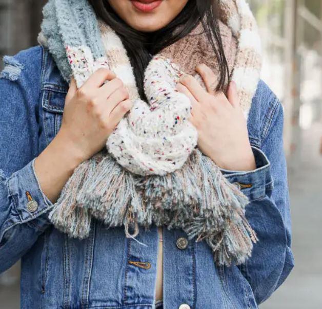 Boho Speckle Stripe Tassel Scarf