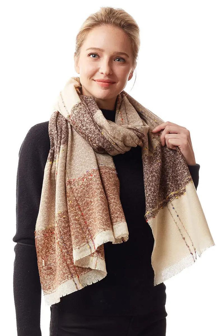 Women's Multi-Color Block Oblong Scarf Brown