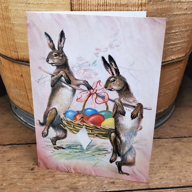 Bunnies with Basket of Eggs Easter Card by Yesterday's Best