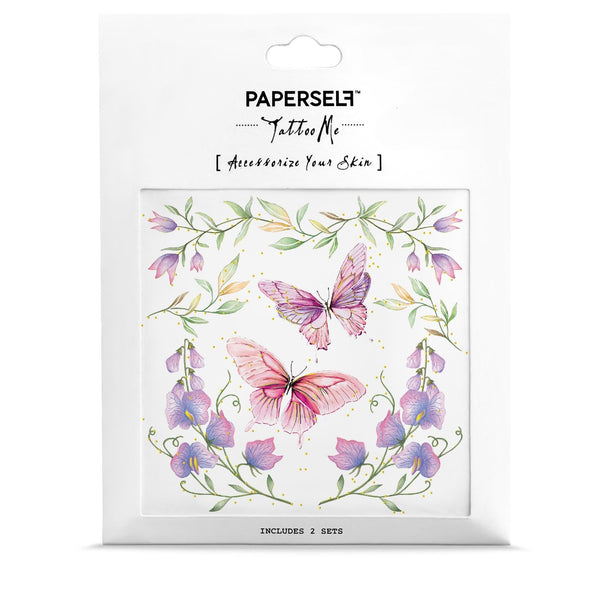 Colorful Temporary Tattoo Stickers Butterflies in Garden