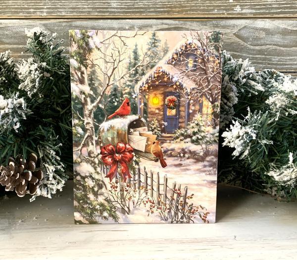 Cardinal Cottage - Lighted Tabletop Canvas