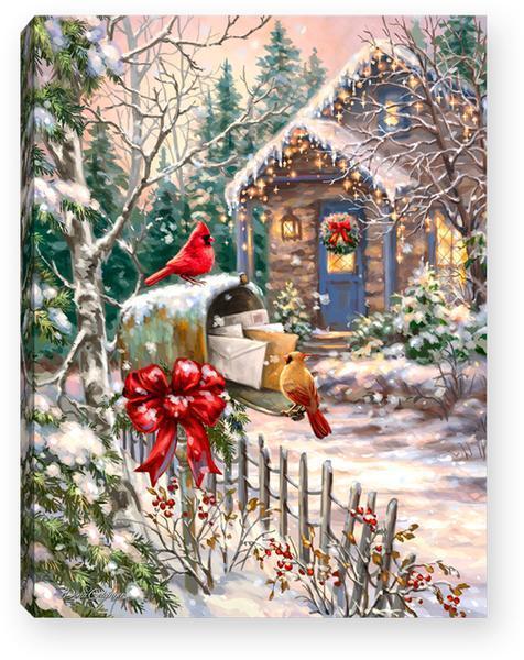 Cardinal Cottage - Lighted Tabletop Canvas