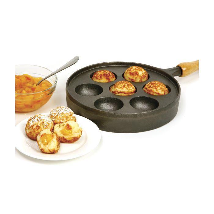 GCP Products Cast Iron Stuffed Pancake Pan, Munk/Aebleskiver, 2 / 5Cm  Diameter, Black