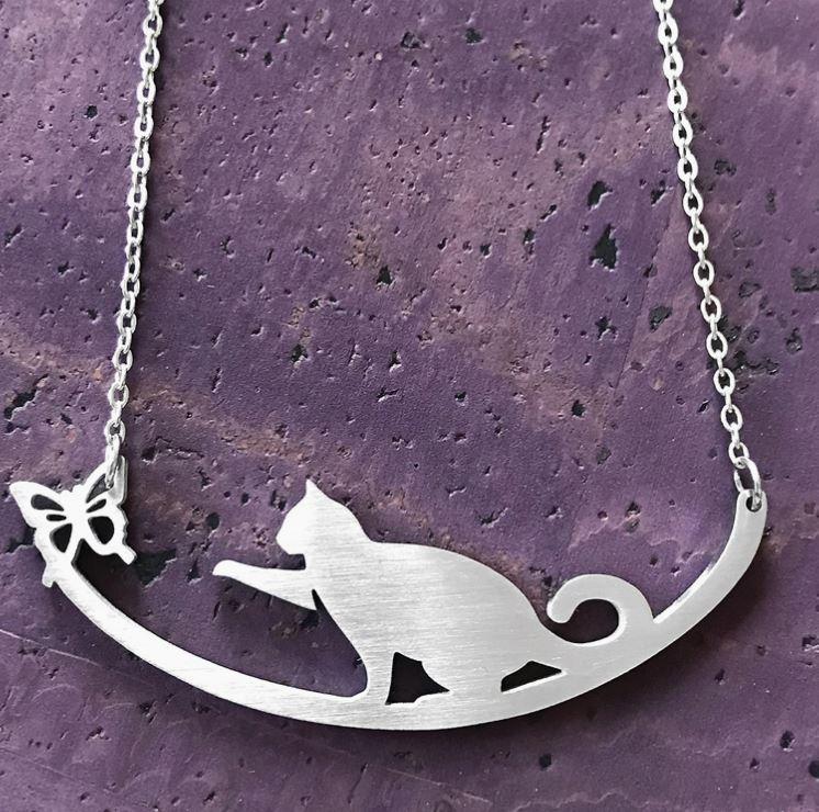 Cat with Butterfly Necklace
