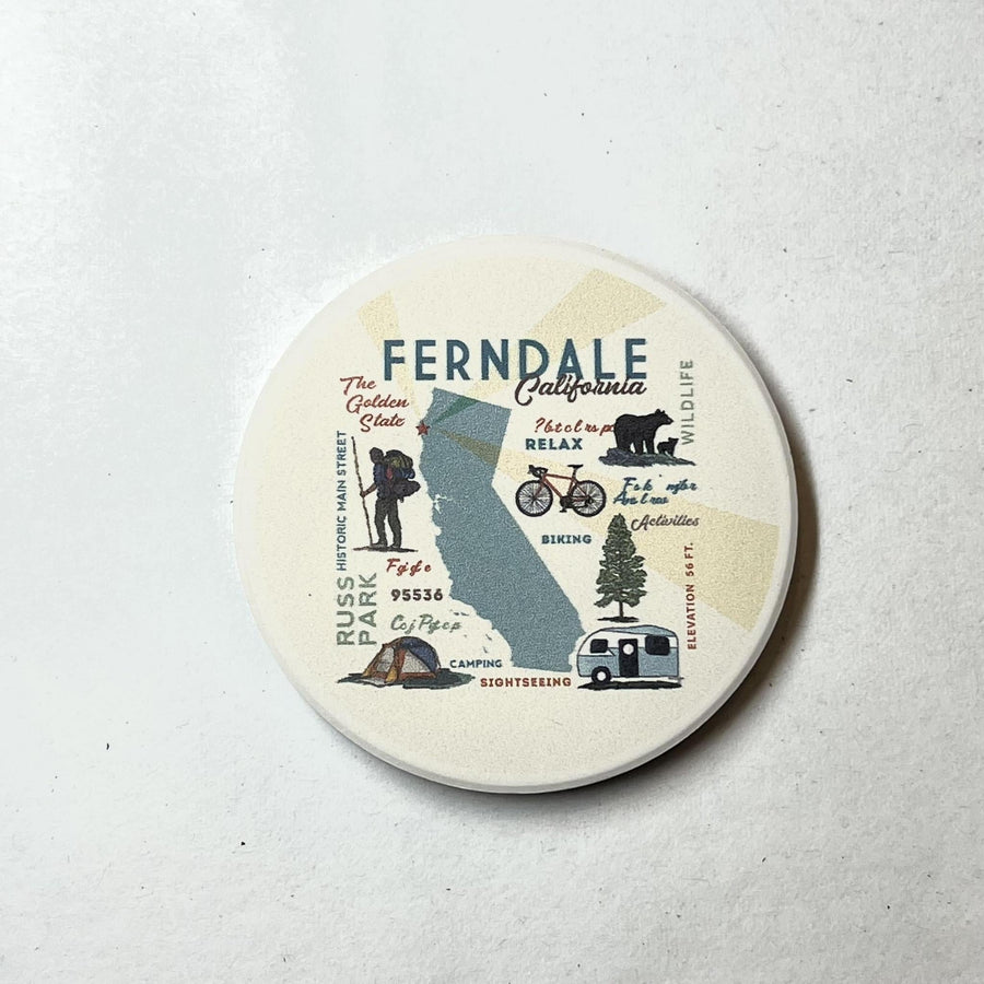 Ceramic Car Coaster | Ferndale California Typography & Icons
