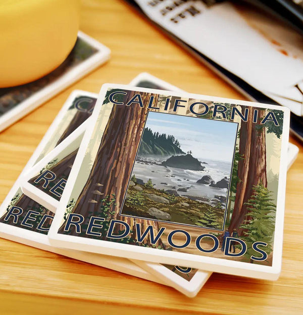 Ceramic Coaster | California Redwoods Ocean Scene