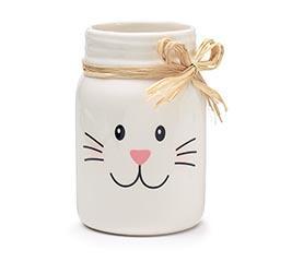 Ceramic Mason Jar Vase Bunny Face