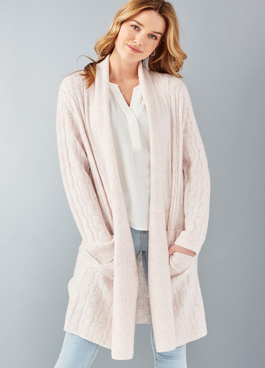 Charlie Paige Baby Cable Open Cardigan in a Luxe Wool Blend