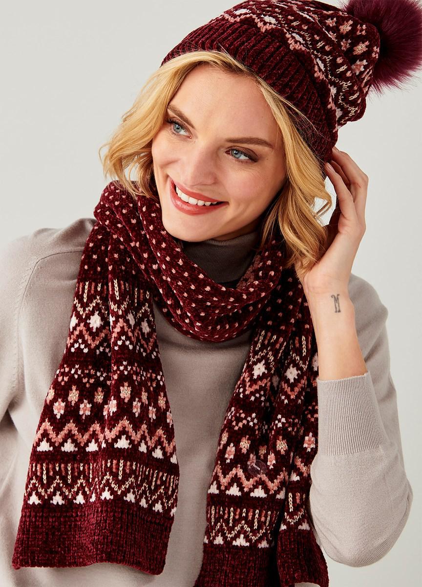 Charlie Paige Chenille Luxe Pom Toque and Scarf Set