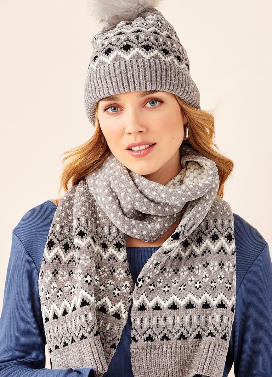 Charlie Paige Chenille Luxe Pom Toque and Scarf Set