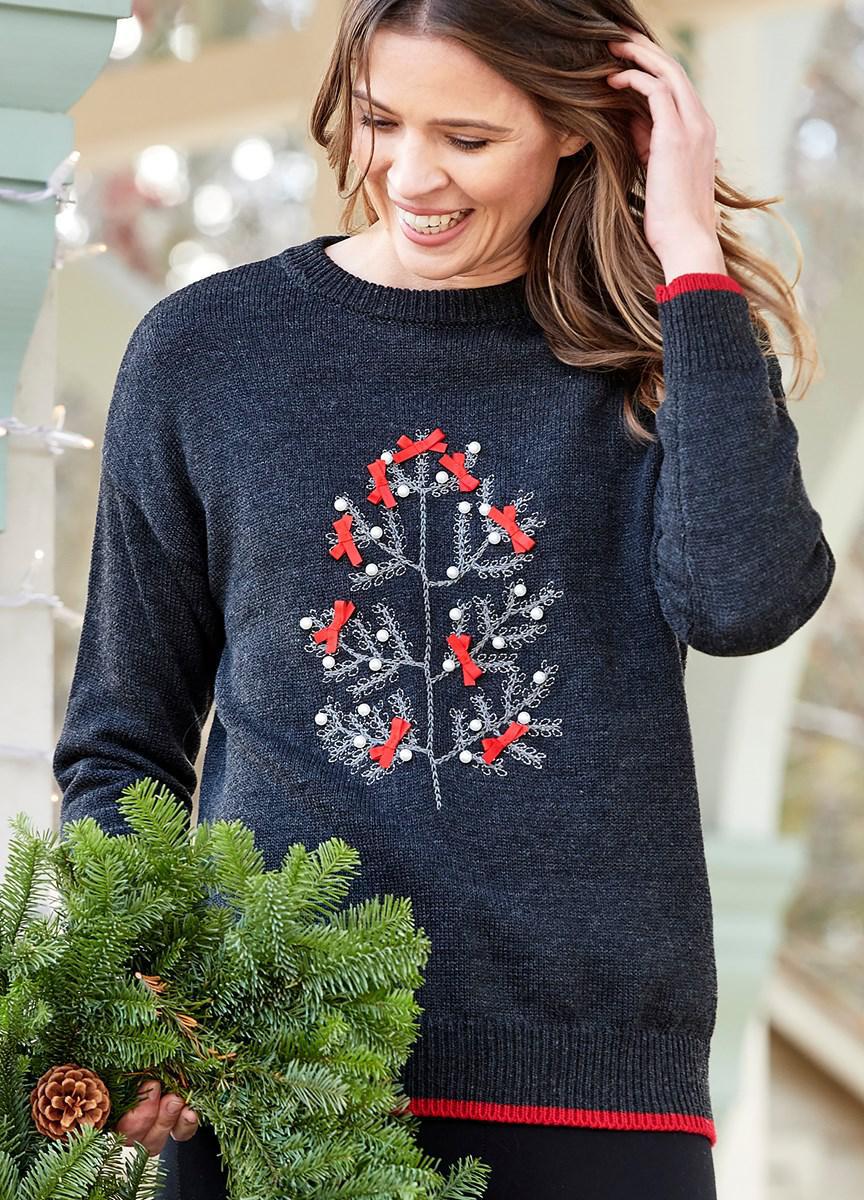 Charlie Paige Christmas Jacquard Soft Crew Pullover Sweater