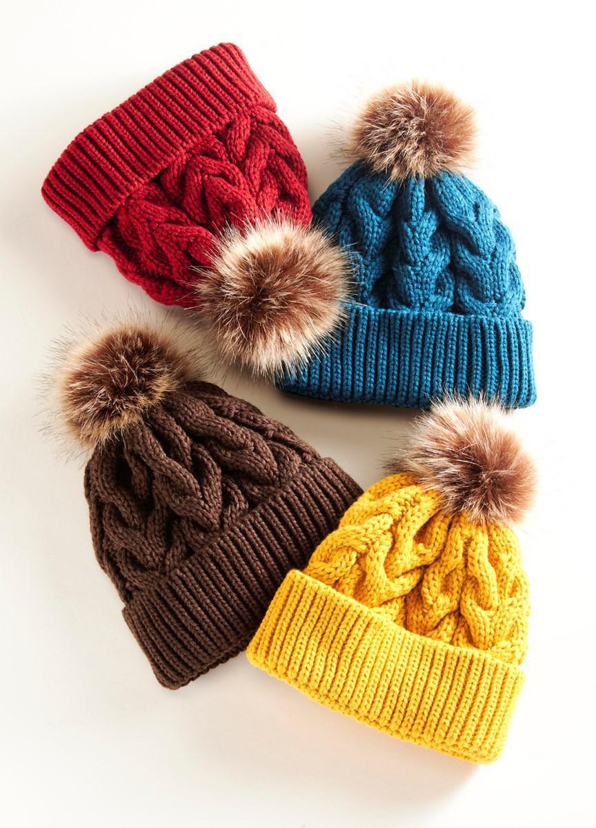 Charlie Paige Chunky Cable Luxe Pom Hat