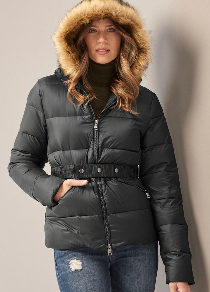 Charlie Paige Faux Fur Edged Hoodie Puffer