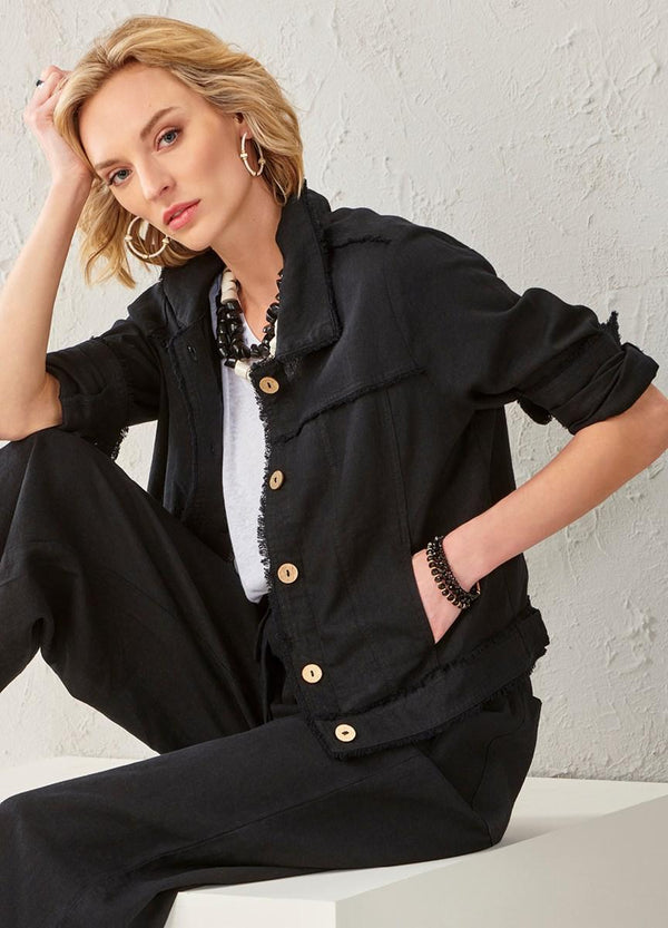 Charlie Paige Jayla Linen Blend Jean Style Jacket | Black