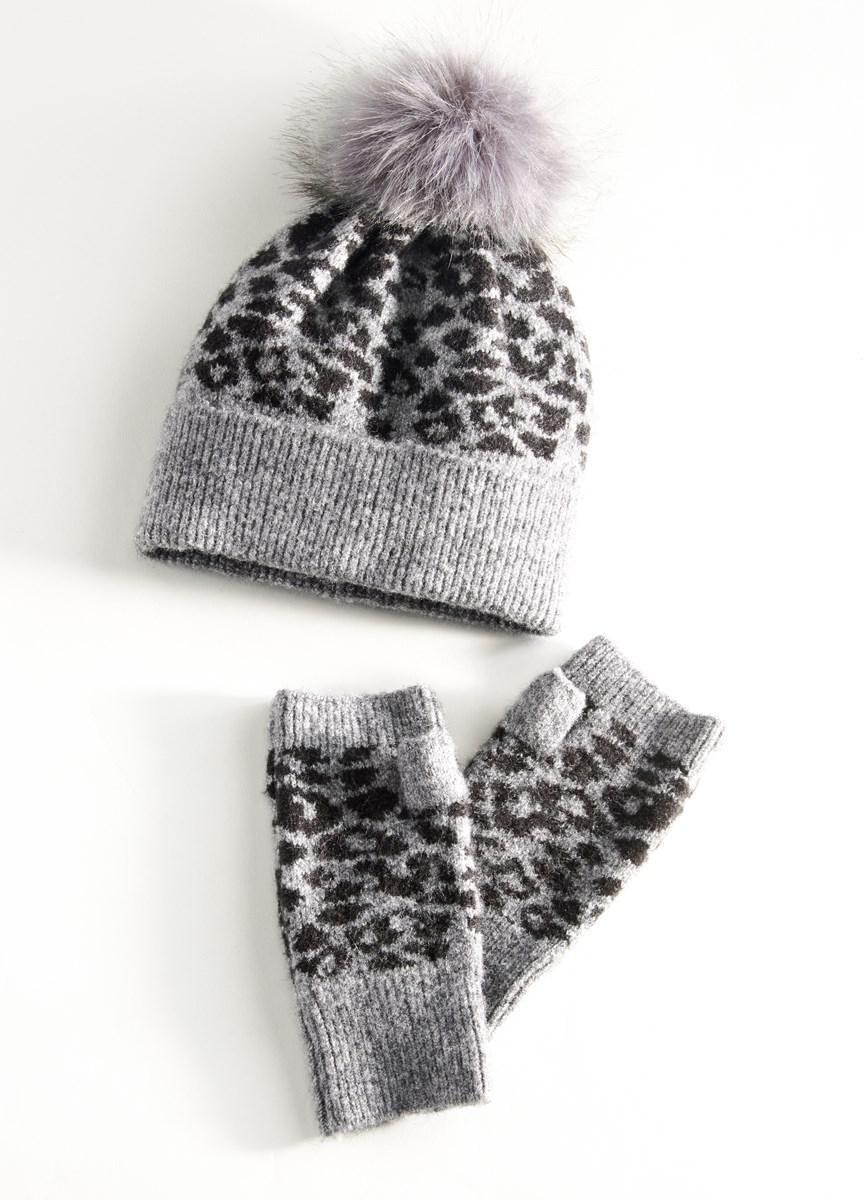 Charlie Paige Leopard Cozy Hat and Fingerless Warmers