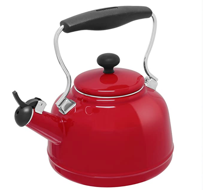 1.7 qt. Enamel On Steel Vintage Teakettle by Chantal Chili Red