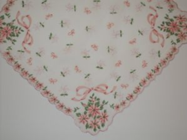 Holiday Hankies Christmas Bells & pink Poinsettias