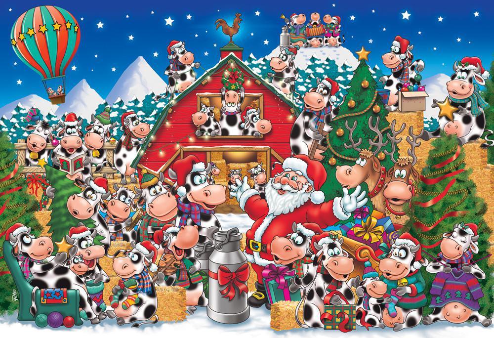 Christmas Cow Party 100 Piece Puzzle