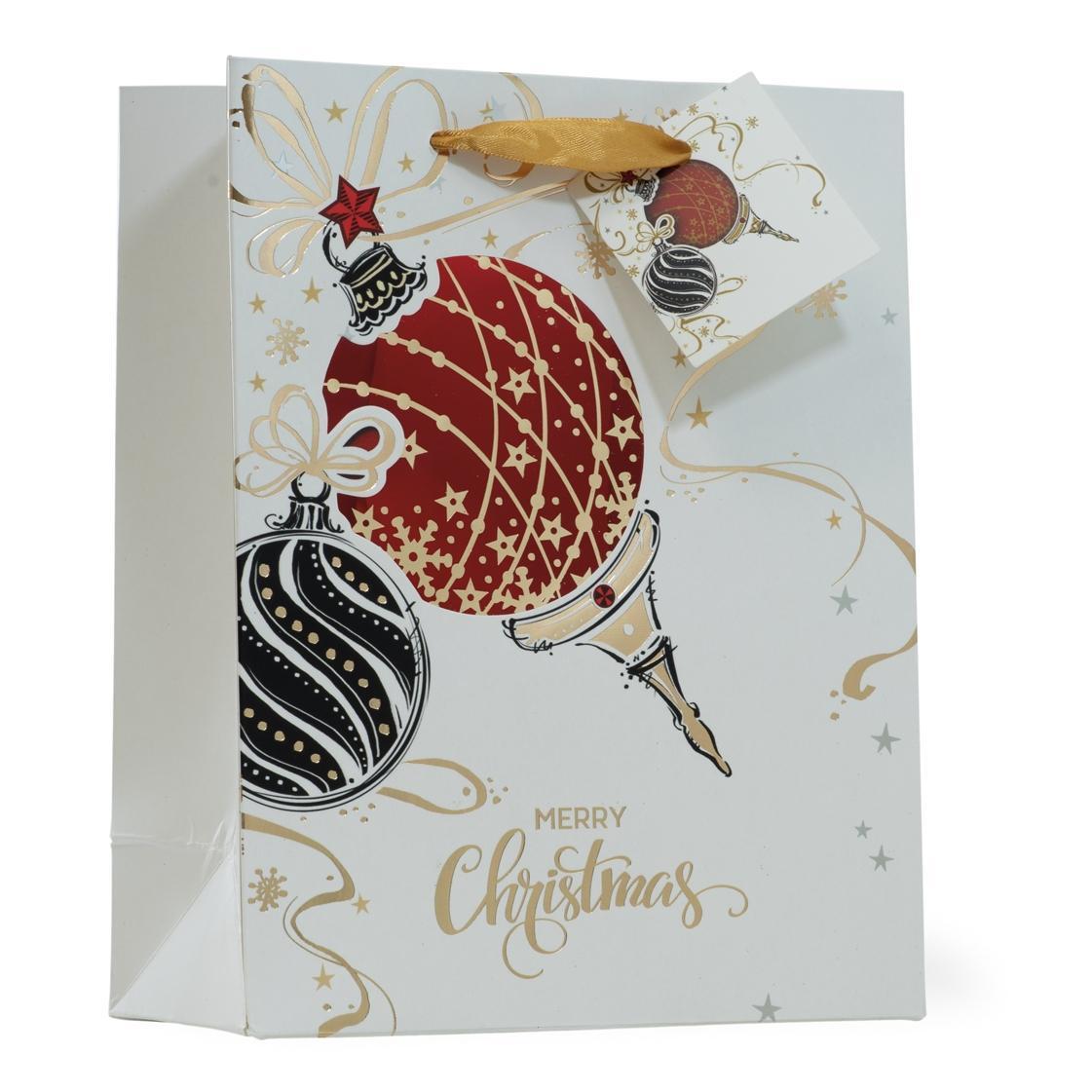 Christmas Gift Bag with Red Ornament and Gold Foil