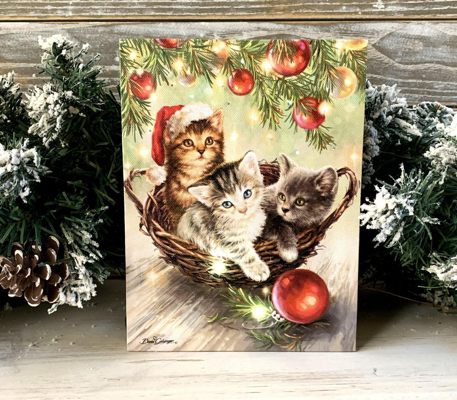 Christmas Kittens - Lighted Tabletop Canvas