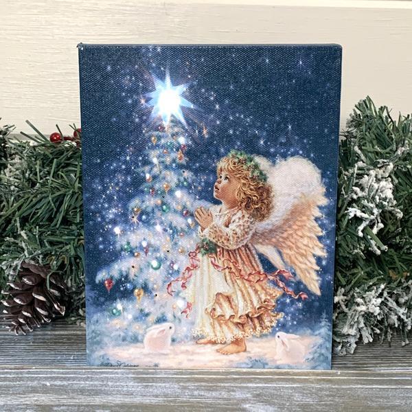 Christmas Wish Angel - Lighted Tabletop Canvas