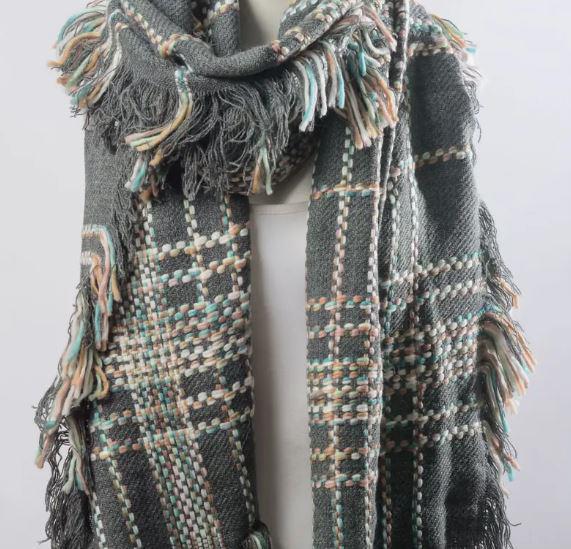 Chunky Multi Colored Plaid Stitch Scarf