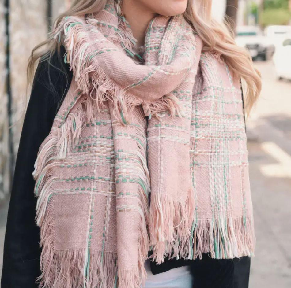 Chunky Multi Colored Plaid Stitch Scarf