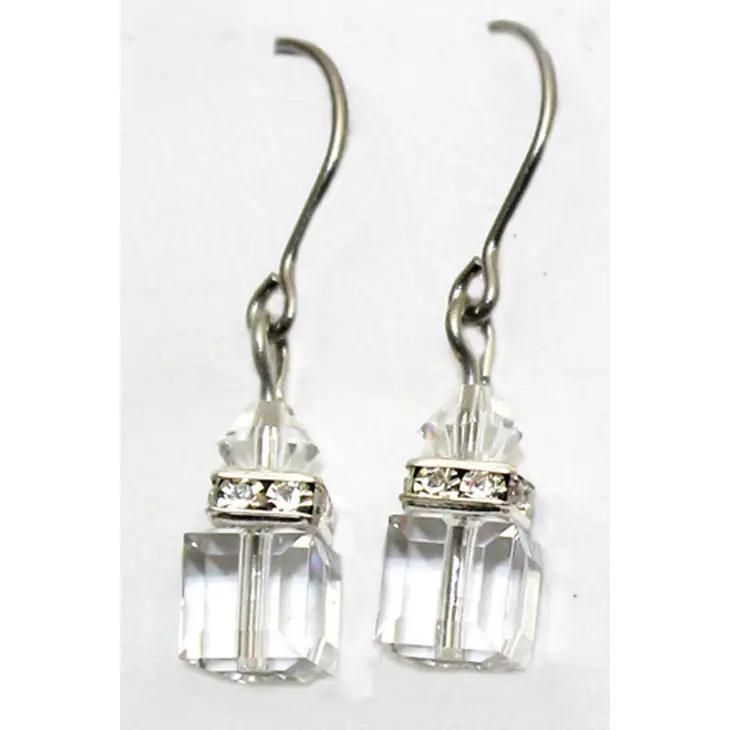 Clear Crystal Cube Rhinestone Dangle Earrings